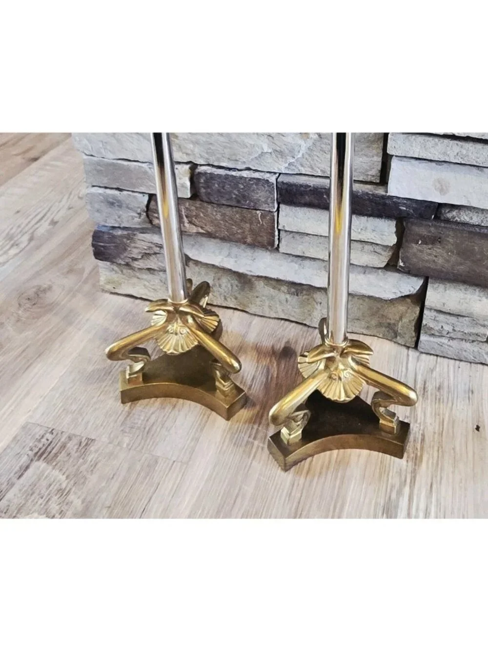 2 Art Nouveau Large Candlesticks Candle Holders Two Tone Brass & Silver 22